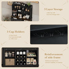 63 Inch Tall Coffee Bar Cabinet with 3-Tier, Kitchen Hutch with 3 Large Drawers, Farmhouse Coffee Bar with 9 Wine Racks & 3 Glass Holders, Wine Storage Cabinet for Living Dining Room, Black