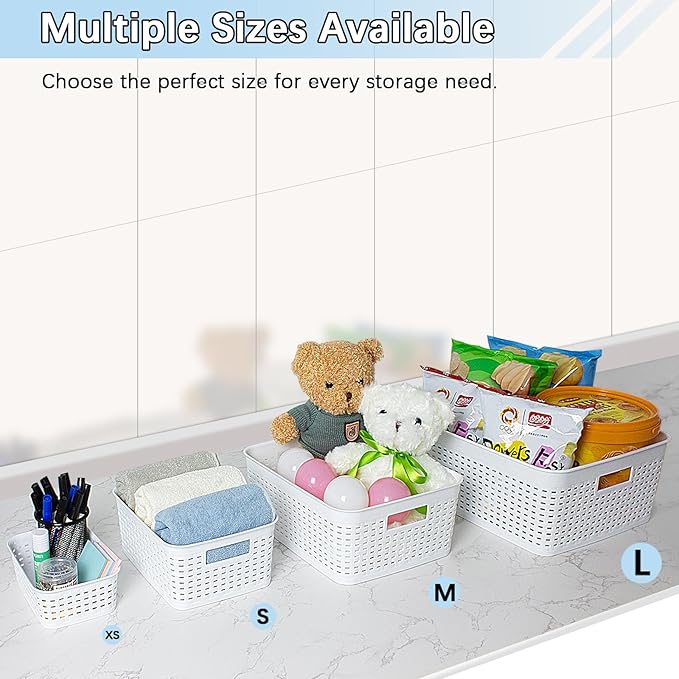 Soddeph Plastic Storage Baskets for Cabinets, Household Pantry Organization with Handle,Organizer Bins for Room,Bathrooms,Under-Sink,Kitchen (Purple, XS-3PACK)