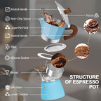 Aluminum 6 Cup 300ml Moka Pot Express Coffee Maker Stovetop Espresso Colorful Coffeemaker Italian Classic Style Brewing Greca Cafe Mocha Machine for Cafeteras Lover Camping Travel and Home Use 10oz