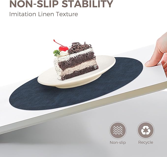 13" Round Placemats Set of 4, Reversible Faux Leather Heat Resistant Table Mats, 100% Waterproof Oilproof Wipeable Table Protective Placemats for Vinyl, Washable for Indoor (4, Navy Blue)