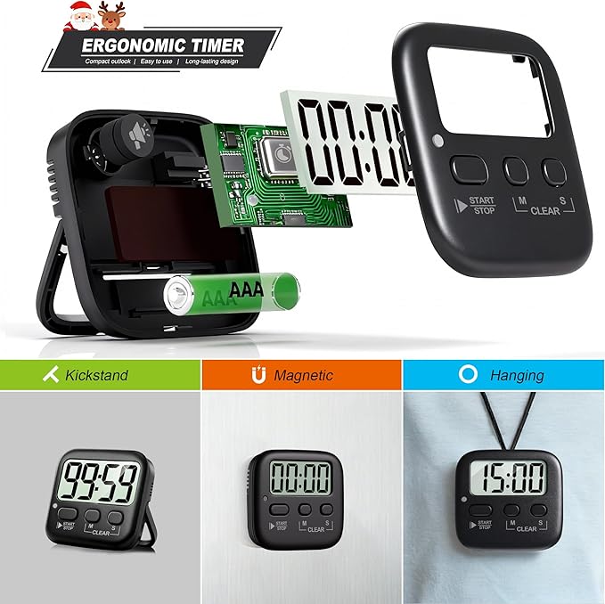 Antonki 2 Pack Digital Timer for Kids, Magnetic Countdown Kitchen Timers for Cooking, Egg, Classroom, Teacher, Exercise, Study, Oven - Battery Included
