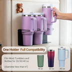 Magnetic Cup Holder for Fridge, 2 Pack Water Bottle Organizer for Stanley Cup Accessories 20/30/40 oz, Wall Mount Tumbler Organizer for Space-Saving Kitchen Pantry Cabinet Storage-Black