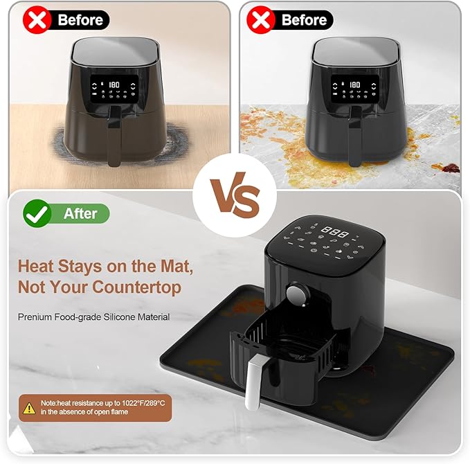 Silicone Mats for Kitchen Countertop, 24x16 inch Heat Resistant Mats for Air Fryer, Non-Slip Counter Protector Pad for Ninja, COSORI, Cuisinart, Coffee Maker, Toaster, Oven – Dishwasher Safe, Black