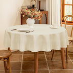 Fabric Beige 60 Inch Round Table Cloth, Faux Linen Textured Water Resistant & Wipeable Circle Tablecloth, Anti-Scratch for Dinning Kitchen Patio