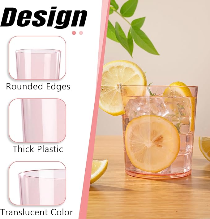 Liacere Plastic Drinking Glasses (Set of 12) 14 oz Pink Reusable Plastic Glasses Colors，Kitchen Water Glasses Cup,Bar Tumbler Glassware Set for Beer, Juice, Cocktail, Whiskey for Valentine’s Day