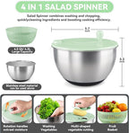 Stainless Steel Salad Spinner,Lettuce Spinner with Non-Slip Base,Vegetables Wash Bowl,Egg Yolk Strainer Slicer Shredder,A Variety of Blades Make it Easy to Chop, BPA Free,Dishwasher Safe.