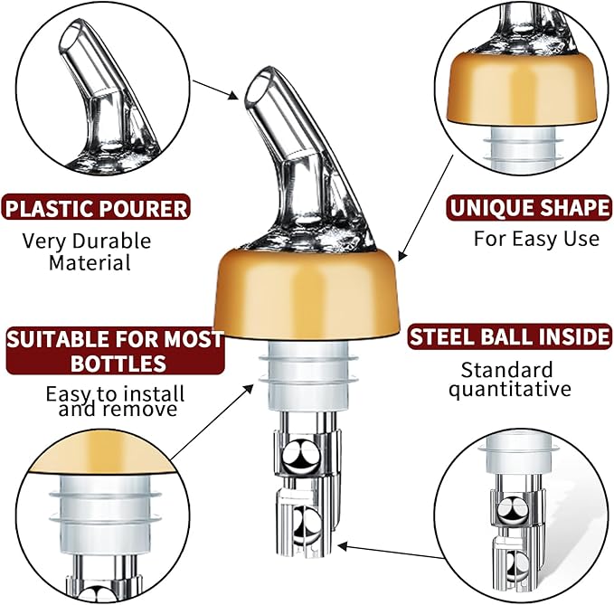 Automatic Measured Bottle Pourer - Quick Shot Spirit Measure Pourer Drinks Wine Cocktail Dispenser Home Bar Tools - 1oz/30ml (mix color 12 pack)