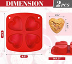 Webake Silicone Heart Mold 2.75" Heart Shaped Cake Pans, 4-Cavity Air Fryer Baking Pan Muffin Cupcake Mold for Baking, Soap, Egg Bites 2 Pack