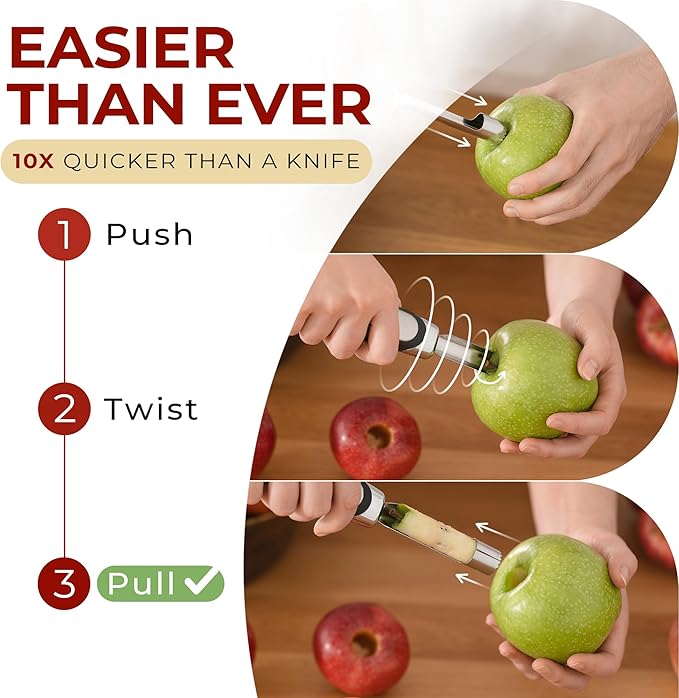 Orblue Premium Apple Corer Tool - Durable Stainless Steel Fruit Core Extractor Tool - Apple Corer Remover, Black