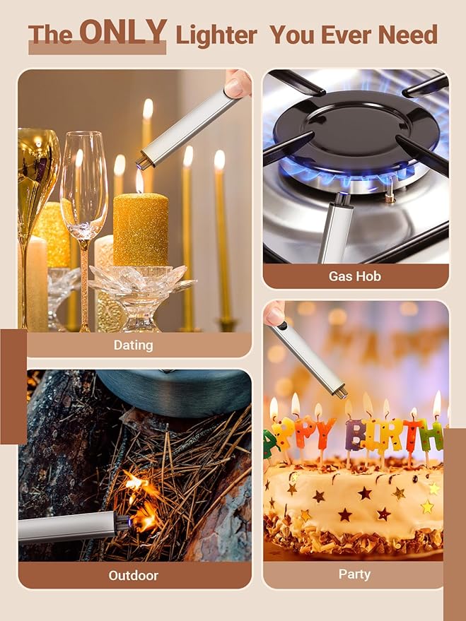 Stocking Stuffers for Women Electric Lighter - Gifts for Men Mom Birthday, Candle USB Rechargeable Upgraded Safety Lock Plasma Arc with LED Display Flameless Long for Grill
