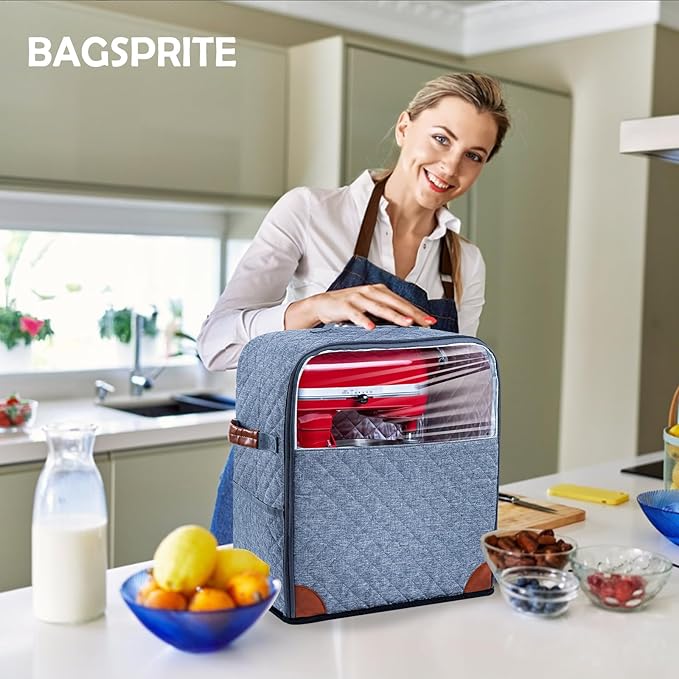 BAGSPRITE Stand Mixer Cover with Appliance Sliders Base Compatible with KitchenAid Mixer-Storage Bag for 4.5/5 Quart with Pockets for Kitchen Aid Accessories and Attachments