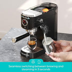 CASABREWS 5418 PRO Espresso Machine 20 Bar, Stainless Steel Espresso Maker with Milk Frother, Compact Cappuccino Machine for Home, Espresso Coffee Machine, Cafetera Espresso, Black
