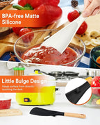 Cooking Spoon for Nonstick Cookwares, Great for Cooking and Serving Sturdy BPA-Free Matte Silicone, Wood Handle Spoon for Mixing, Scoop, and Scrape (Black & White, 11.4 inch)