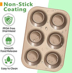 Kevenal Jumbo-Muffin-Pan - Nonstick 6-Cup Large Cupcake Pan, Heavy Duty Giant Muffin Baking Pan for Cupcakes, Oven Safe & Easy to Clean (Large Cup Size, 3.5 x 1.5in)
