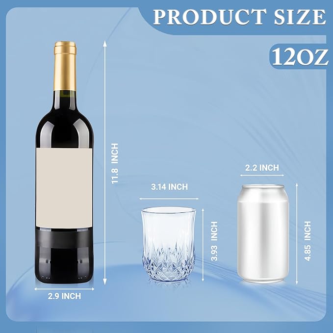 40 Pack Plastic Stemless Wine Glasses,12oz Unbreakable Vintage Elegant Drinking Glass Set,Reusable Fancy Cocktail Cups for Party, Wedding, and Bulk Events (40, 12oz-Blue)