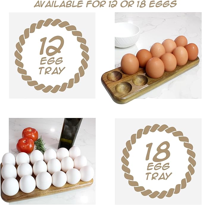 GUI'S CHICKEN COOP Egg Tray - Rustic Wooden Egg Holder For Eggs Usable in Kitchen Refrigerator, or Countertop for Display or Storage - Easy to Clean… (12 Eggs)