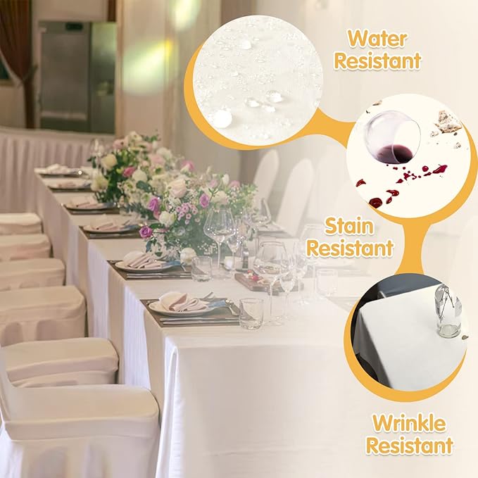 BRILLMAX 8 Pack Ivory Tablecloths for 6 Foot Rectangle Tables 60 x 102 Inch - 6ft Rectangular Bulk Linen Polyester Fabric Washable Cloth Cover for Wedding Reception Banquet Birthday Party