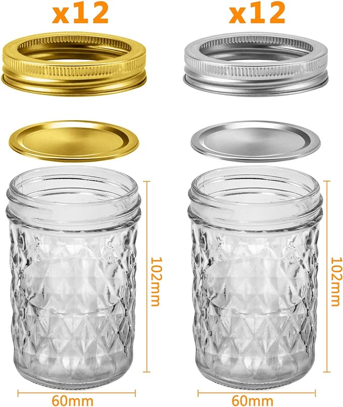 SPANLA Mason Jars 8 oz, 24 Pack Canning Jars 8 oz Half Pint Glass jars with Regular Lids and Bands, Small Mason Jars with Lids Ideal for Jelly Jam Honey Wedding Favors Shower Favors Food