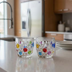 Handmade Crystal Water Glasses, So Cute, Colored Beaded, Set of 6, Bubble Design, 11oz Modern Hobnail Drinking Glasses, for Water,Whiskey, Wine, Beer,Juice,Cocktail,Coffee, Champagne, Gift