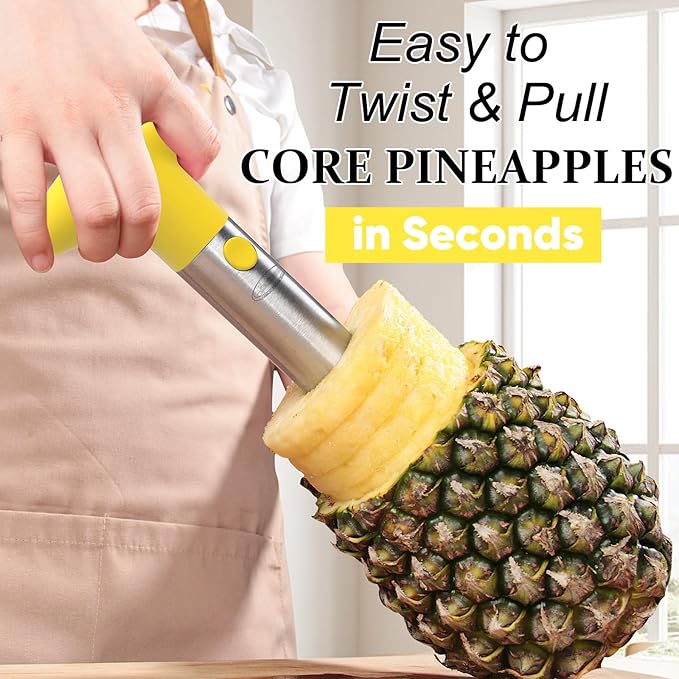 Pineapple Corer, [Upgraded, Reinforced, Thicker Blade] Newness Premium Pineapple Corer Remover, Stainless Steel Pineapple Core Remover Kitchen Tool with Sharp Blade for Diced Fruit Rings, Yellow