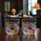 Handmade Crystal Water Glasses, So Cute, Colored Beaded, Set of 6, Bubble Design, 11oz Modern Hobnail Drinking Glasses, for Water,Whiskey, Wine, Beer,Juice,Cocktail,Coffee, Champagne, Gift