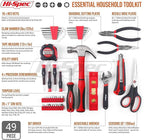 Hi-Spec 49pc Complete Home Tool Kit Set in a Portable Toolbox Case. Essential Household Repair Tools for DIY in The Apartment, Office and College