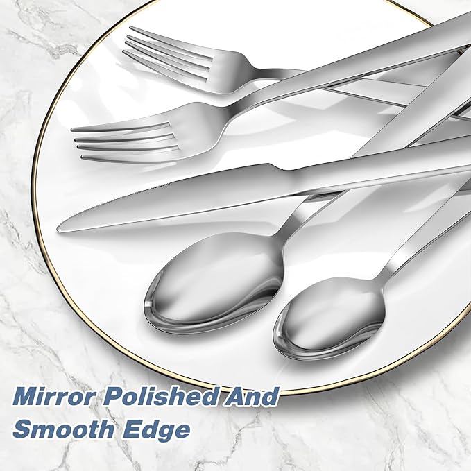 Yoehka 40 Piece Silverware Set for 8, Stainless Steel Flatware Set, Include Spoons/Forks/Knives, Mirror Polished Cutlery Set for Home Restaurant Hotel, Dishwasher Safe