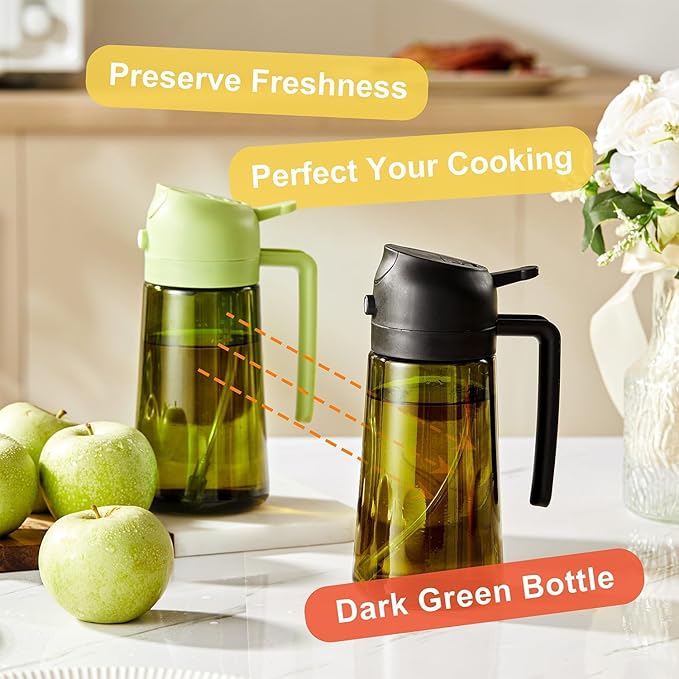 CXINYI - 16oz/470ml Olive Oil Dispenser for Kitchen with Stickers - 2 in 1 Olive Oil Sprayer for Cooking, Air Fryer, and Salad, Black&Blue (Light-Proof Kitchen Gadget)
