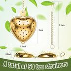 Sumind 50 Pcs Stainless Steel Tea Strainer Ball Infuser Loose Leaf Steeper Interval Diffuser Heart Shape Mesh Filters with Extended Chain Hook for tea party Seasonings Cup Bottle(Gold)
