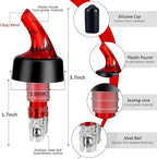 Automatic Measured Bottle Pourer - Quick Shot Spirit Liquor Pour Spouts with Dust Caps for Wine Cocktail Beverages - Ideal Home Bar Tools 1.5 oz / 45ml (Red, 12 Pack)