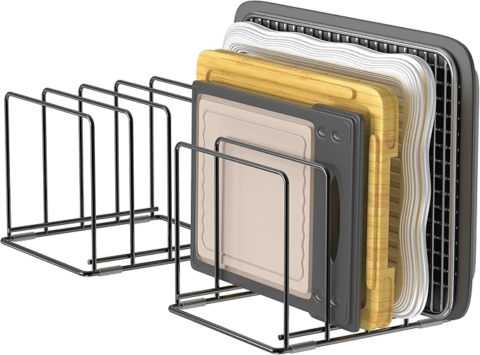 Kitchen Organizer Rack - 4-Slot Heavy-Duty Holder for Cutting Boards,Cookware – Rust-Resistant, Space-Saving Design with Non-Slip Feet for Countertop and Cabinet Storage (2 Pack)