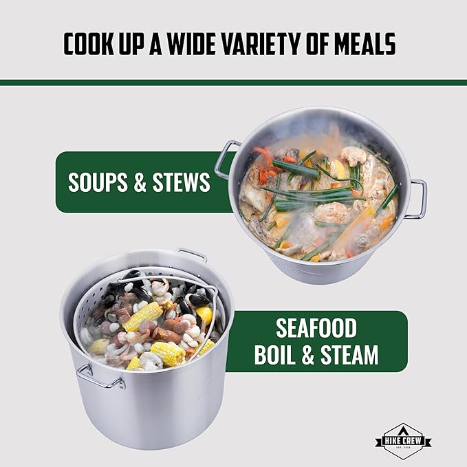 Hike Crew 60QT Outdoor Boiling Kit with Igniter| 110,000 BTU Seafood Boiler Set for Steaming or Cooking Fish, Crawfish, Crab & More | Includes Pot, Lid, Strainer, Burner Stand and Storage Cover