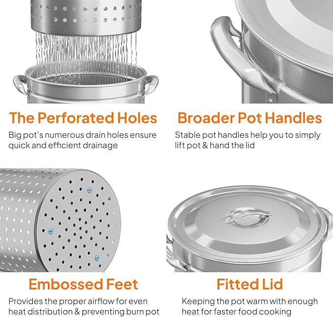 ROVSUN 82-Quart Stainless Steel Turkey Fryer & Seafood Boil Pot with Basket, Lid & Hook, Large Stock Pot for Outdoor Cooking of Turkey, Crawfish, Crab, Lobster & Shrimp