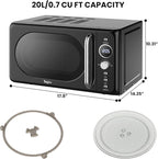Total Chef Retro Microwave Oven | 20L / 0.7 Cu Ft | Quick Start & Defrost By Weight/Time | 8 Pre-set Cooking Modes For Coffee, Rice, Pasta, Potato, Reheat, Fish, Pizza, Popcorn | 700W | Black