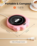 Gaiatop Mug Warmer, 50W Cute Cat Paw Cup Warmers, 3 Temp Settings, 2-10H Auto Shut Off, Coffee Accessories Keep Beverage Hot for Desk and Home, Heated Plate Stocking Stuffers for Tea Candle Pink