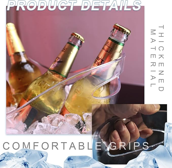 Mwellewm Beverage Tubs for Parties Plastic Ice Bucket for Cocktail Bar Clear Acrylic Wine Bucket with Scoops Drink Bucket Cooler for Chiller Bin for Champagne or Beer (8 L, 4 L)