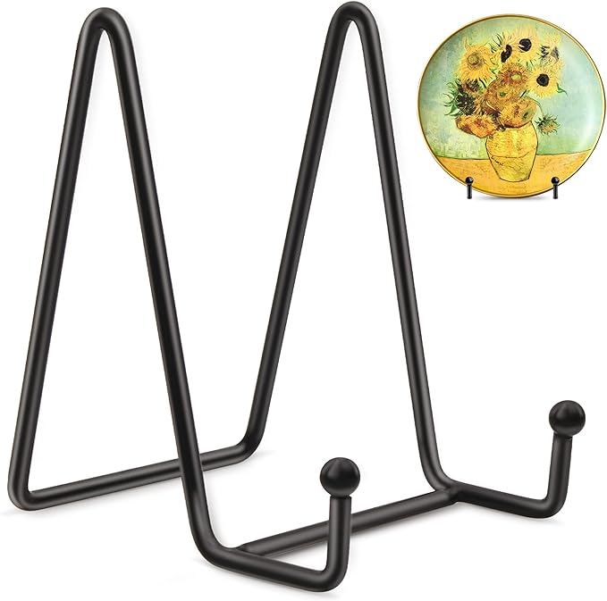 Mocoosy 2 Pack 4 Inch Plate Stands for Display - Black Iron Easel Plate Holder Display Stands Metal Frame Holder Stands for Pictures, Photo, Decorative Plate Dish and Tabletop Art