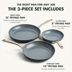 GreenPan Lima Hard Anodized 8" 10" & 12" Frying Pan Skillet Set, Ceramic Nonstick, PFAS-Free Nontoxic Pots & Pans, Oven & Broiler Safe, Stainless Steel Handles, Cookware for Eggs & Omelet, Gray