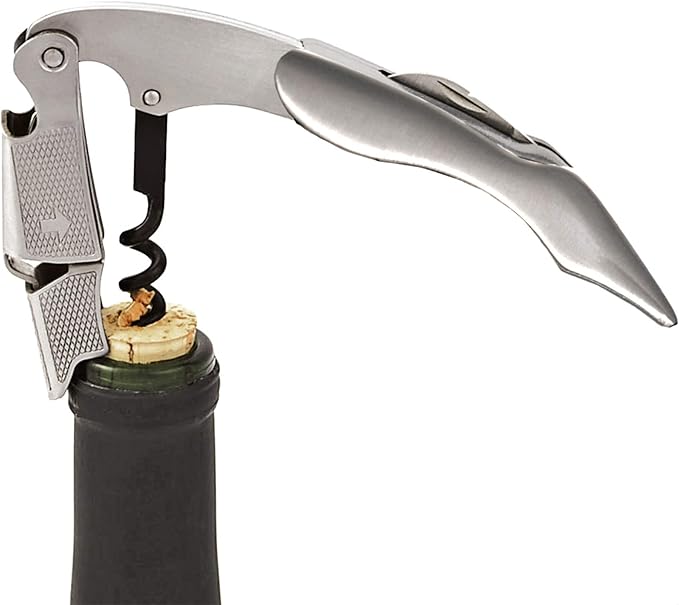 True Sommelier Waiters Corkscrew Wine Opener, Stainless Steel with Built-in Bottle Opener and Sharp Foil Cutter for Bartenders, Home Bar, Kitchen, Travel, Gifts for Wine Lovers, Set of 1, Silver