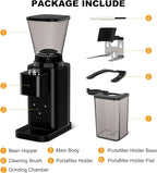 Electric Conical Burr Coffee Grinder with 48 Grind Settings, 35s Timer, Detachable 48-51mm Portafilter Holder, Anti-Static, Low Noise for Home Espresso, Drip, French Press (Black)