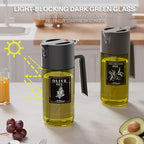 2-IN-1 500ml/17oz Light-Blocking Dark Oil Sprayer for Cooking with Sticker, Dark Green Glass Olive Oil Dispenser Bottle for Kitchen, Even Spray with Portion Control, Perfect for Air Fryer, BBQ - Black