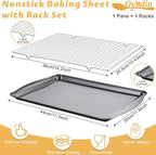 Baking Sheet with Cooling Rack - 17" x 11" x 0.5" Carbon Steel Cookie Sheet for Baking [1 Sheet + 1 Rack], Nonstick Baking Pan, Perfect for Baking, Roasting, and More