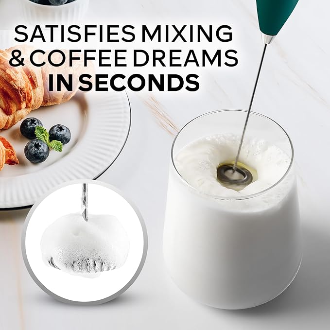 Zulay Kitchen Powerful Milk Frother Wand With 4 AA Duracell Batteries - Ultra Fast Handheld Drink Mixer - Electric Whisk Foam Maker for Coffee, Lattes, Cappuccino, Matcha & Creamer - Dark Green