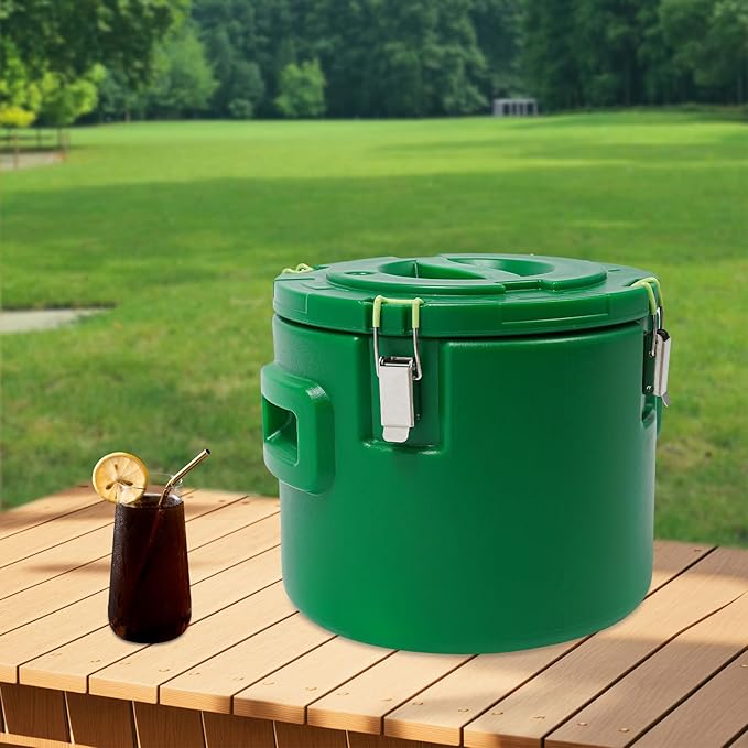 15.85Qt Insulated Food Container, Stainless Steel Container, 15L Commercial Food Soup Carrier 12 Hours Heat Preservation for Hot and Cold Food Storage Restaurant Canteen Home Lunch Use (Green, 15L)