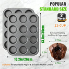 Muffin Pan for Baking, Nonstick Cupcake Tin 12 Cup, 2 Pack Cup Cake Tray, Premium Cheesecake Pans, Dishwasher Safe- Carbon Steel