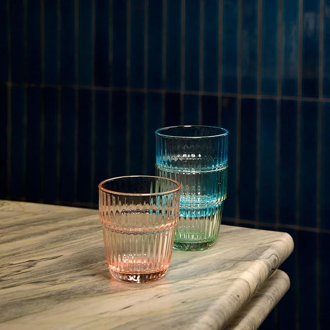 Bormioli Rocco Barshine 10.38 oz. Rocks Stackable Tempered Drinking Glasses, Set of 6, Peach
