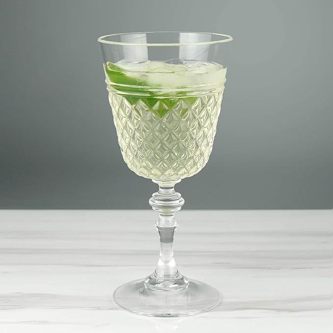 PG Plastic Wine Glasses 15oz - Set of 4 Clear Acrylic Water Glasses - Plastic Tumblers, Safe & Reusable, Drinkware for Indoor & Outdoor Glassware