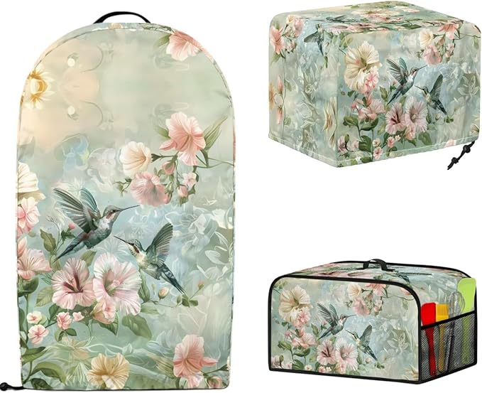Hummingbird Floral 2 Slice Toaster Blender Slow Cooker Covers Machine Washable Small Appliance Dust Cover Sets Kitchen Appliance Organizer Anti Greasy 3PCS