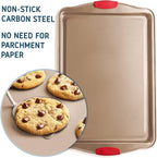 Baking Sheet Set, 3-Piece Cookie Sheet Set with Silicone Handles, Steel Baking Pans Set, Durable Baking Sheets for Oven, BPA Free Cookie Sheets for Baking Nonstick Set, Sheet Pan - Bronze Baking Pan