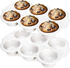 Hiceeden 2 Pack 6-Cup Ceramic Muffin Pan, Nonstick Cupcake Baking Pans with Handle, Ceramic Muffin Tin with Embossed Pattern for Muffin, Cupcake, White